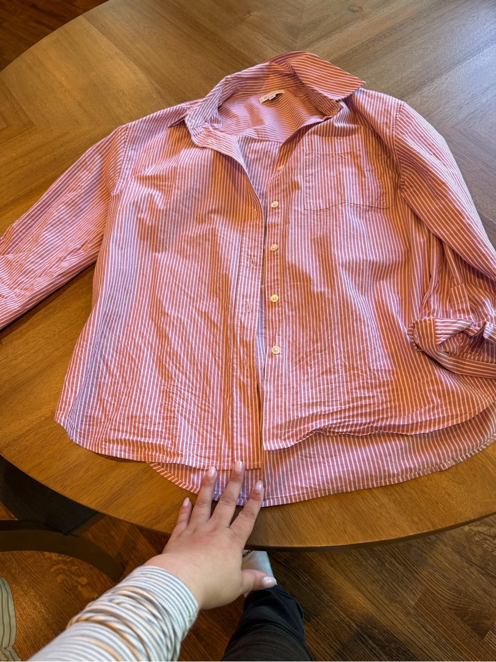 Ag Adriano Goldschmied Pink and White Striped Button-Up Long Sleeve Shirt